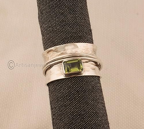 Peridot Spinner Ring, 925 Silver Jewelry, Handmade Spinner Women, Minimalist Spinner Ring, Fidget Silver Ring, Green Stone Ring, Spinner Ring, Boho Ring Silver, Family Band Ring, Engagement Gift4