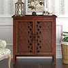Small accent cabinet with 2 vintage hollow carved doors wood antique sideboard buffet cabinet with storage farmhouse credenza for living room dining room entryway hallway kitchen brown  urban country home decor