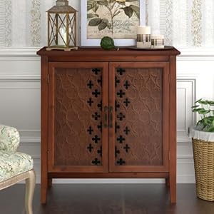 Small Accent Cabinet with 2 Vintage Hollow Carved Doors Wood Antique Sideboard Buffet Cabinet with Storage Farmhouse Credenza for Living Room Dining Room Entryway Hallway Kitchen Brown
