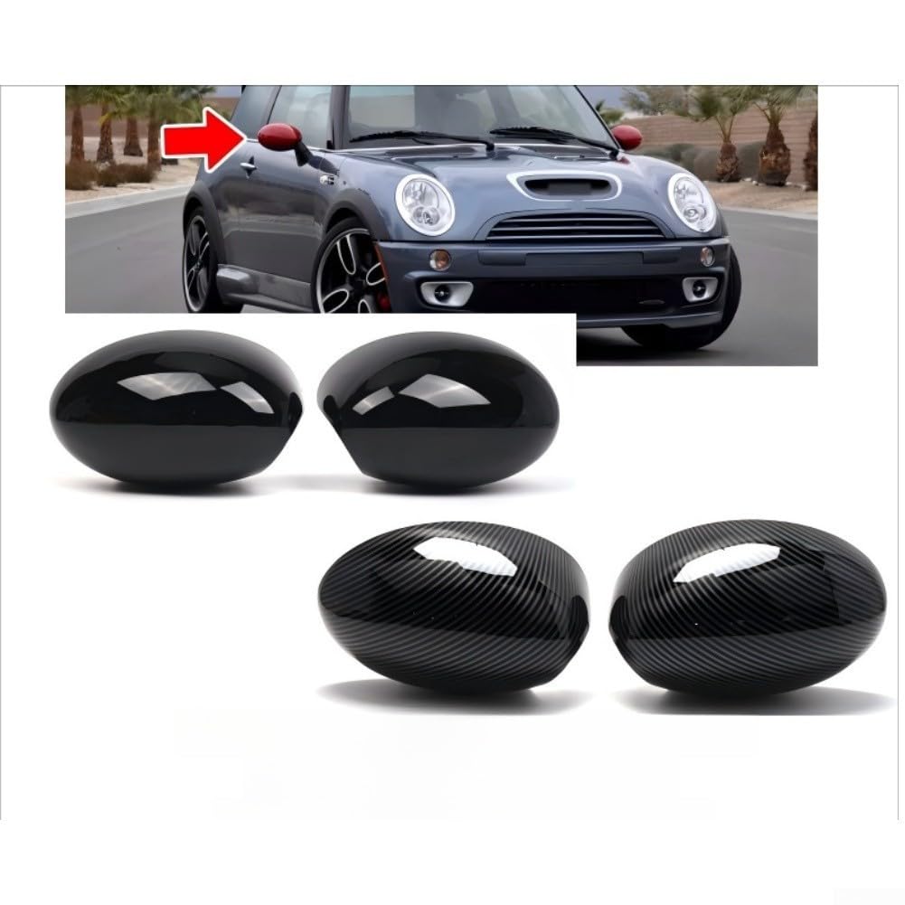 Generisch Spiegelgehäuse Für BMW Für Für MINI Cooper R50 R51 R52 R53 2000-2008, ABS Kunststoff Schwarz/Carbon Muster, Paar Links+Rechts, Ersatz Für OEM 51167030715 51167030716(Carbon Fiber)