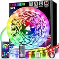 Leeleberd 50ft Led Lights for Bedroom, Bluetooth Smart APP Control RGB Color Changing Led Strip Lights with Remote Control and Power Adapter Led Lights for Room Kitchen Party Home Decoration