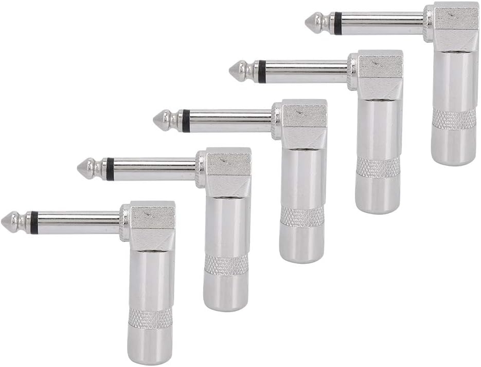 5pcs Right Angle Mono Phone 1, 4 Inch Male Jack Plug,90 Degree 6.35mm L-Shape Guitar Jack Connector Microphone Cable Terminal