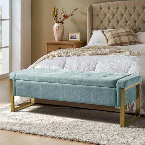 TerraSafe Modern Storage Ottoman Bench with Gold Metal Legs Upholstered