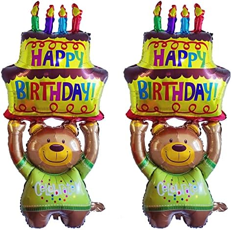 Bear Balloon Happy Birthday Bear Balloons 49" Foil Inflated Mylar Bday Balloons Brown Bears Party Favors Decorations Party Supplies Helium Large Animals Big Ballon