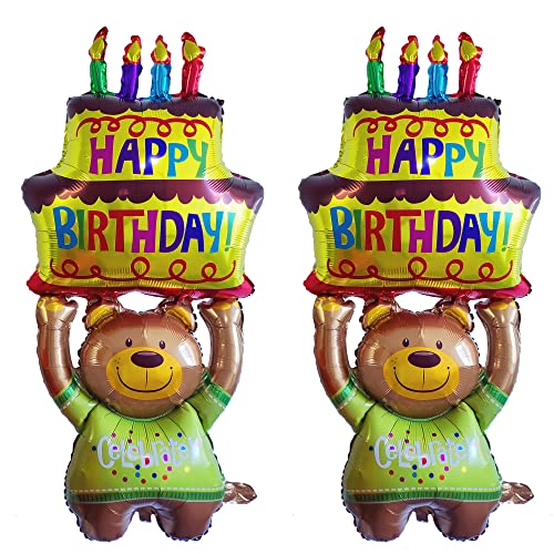 Bear Balloon Happy Birthday Bear Balloons 49" Foil Inflated Mylar Bday Balloons Brown Bears Party Favors Decorations Party Supplies Helium Large Animals Big Ballon #TOP25