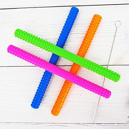 Dreamask Baby Teething Tube | Teether for Babies 1 Pcs with 1 Brush | Hollow Teething Tubes | Silicone Chewing Teether for Baby | Helps Soothe Teething Irritation Biting | Multicolour | Pack of 1