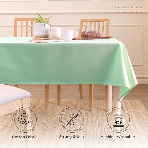 Image of Encasa XO Dining Table Cover Cloth for 4 to 6 Seater | 140x180 cm Cotton Canvas Rectangular Table Cloth | Machine Washable Tablecloth for Indoor & Outdoor Use - Mint Green Solid Color
