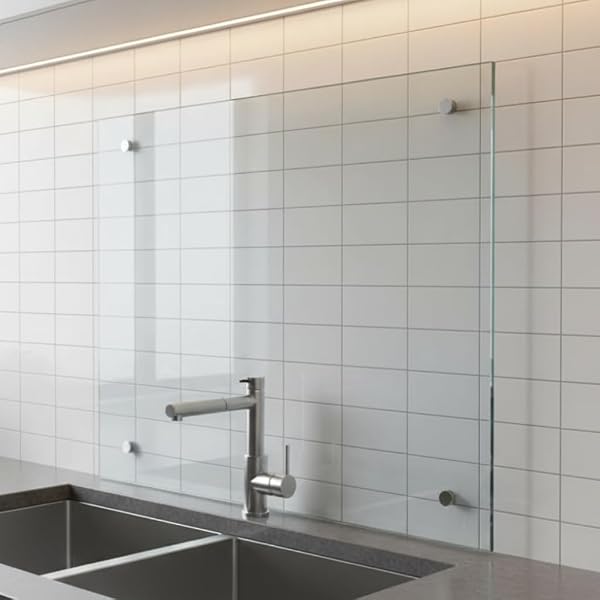 Mucola Kitchen Back Wall Frosted Glass 80 x 50 cm - Splash Guard Made of 6 mm Safety Glass Satin & Heat Resistant, Scratch-Resistant, Includes Stainless Steel Mounting Set, Glass Back Wall Kitchen - 5