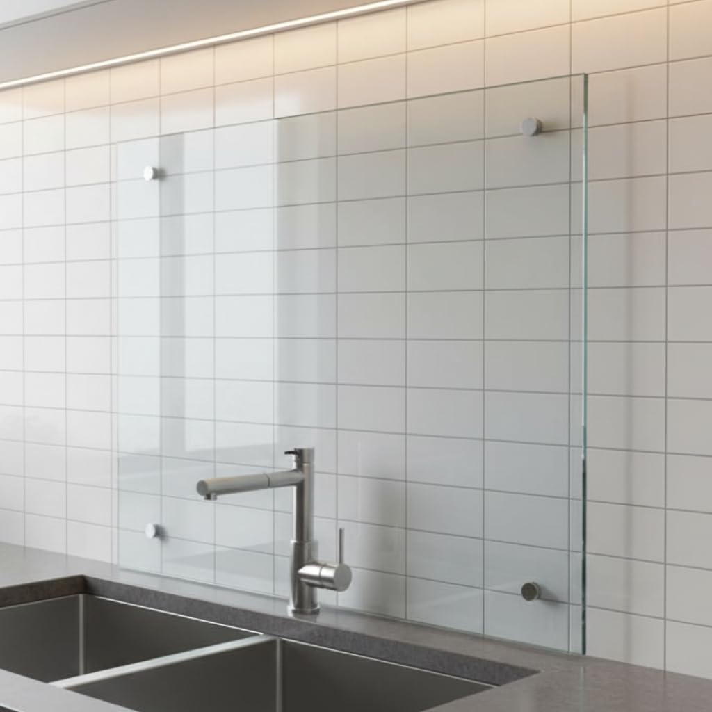 Mucola Kitchen Back Wall Frosted Glass 80 x 50 cm - Splash Guard Made of 6 mm Safety Glass Satin & Heat Resistant, Scratch-Resistant, Includes Stainless Steel Mounting Set, Glass Back Wall Kitchen - 5