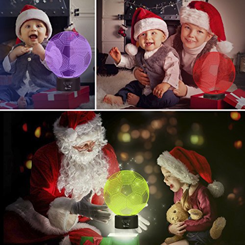 Elstey Soccer 3D LED Night Light Touch Table Desk Optical Illusion Lamps, 7 Color Changing Lights with Acrylic Flat & ABS Base & USB Charger