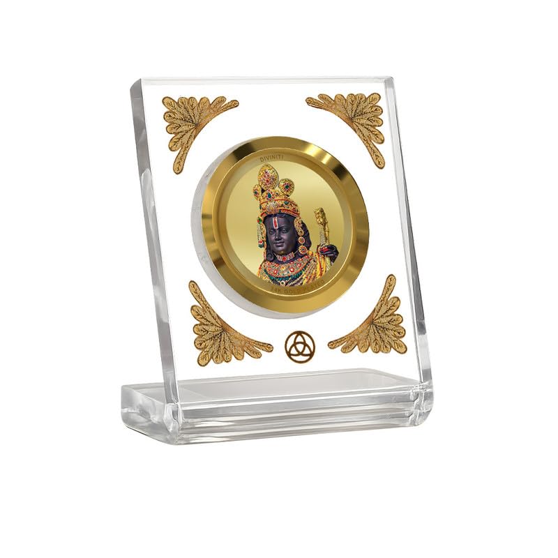 Image of DIVINITI 24K Gold Plated Lord Ram Lalla With Arch Acrylic Frame for Car Dashboard, Home Temple & Office Table | Premium Spiritual Gift, Blessings for Protection & Positivity, 8x7 cm