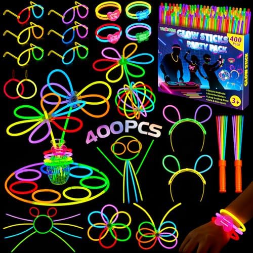 400 Stück Knicklichter Party Set,180 leuchtstäbe mit 220 Verbinder, Neon Leuchtarmbänder Brille Leuchtspielzeug Knicklichter Kinder für Festival Hochzeiten Weihnacht Party Silveste