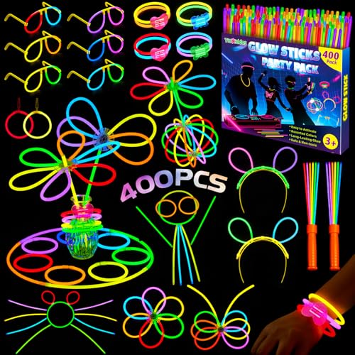 400 Stück Knicklichter Party Set,180 leuchtstäbe mit 220 Verbinder, Neon Leuchtarmbänder Brille Leuchtspielzeug Knicklichter Kinder für Festival Hochzeiten Weihnacht Party Silvester Geburtstags