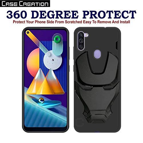 Image of COVERLY Official 3D Smooth Feel Avenger Logo Mask Soft Rugged Grip Iron Man Engraved Cartoon Movie Engraved Silicone Rubber Matte Back Cover for Samsung Galaxy M11 (2020) - Black