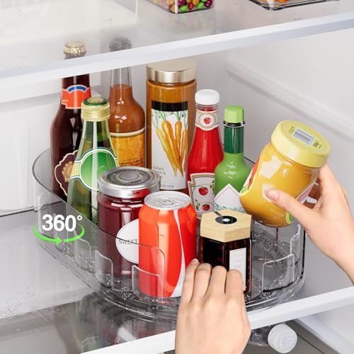 Holinwa Lazy Susan Organizer for Refrigerator, 13.5'' x 8.5'' Clear Rectangular Turntable - image 1