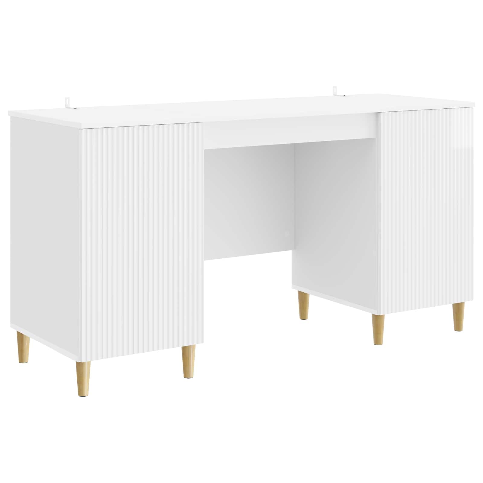 Bureau en bois avec grand rangement fermé portes pivotantes blanc laqué