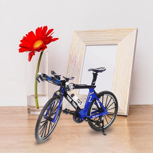 Image of VGRASSP 1:8 Scale Die Cast Racing Bicycle Toy for Kids - The Alloy Metal Off-Road Decorative Showpiece Realistic Design Bike Features Moveable and Rotating Handle, Wheels, Pedals (Blue)