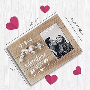 VILIGHT Graduation Gifts Congratulation Presents for Newly Engaged Couples Let The Adventure Begin Rustic Picture Frame for 4×6 Photo