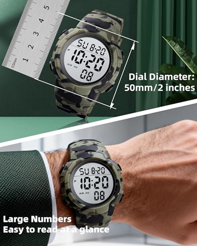 image for CakCity Mens Digital Waterproof Sports Watch LED Screen Large Face Mil