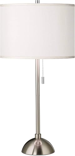 Possini Euro Design Moderna lámpara de mesa de 28 pulgadas de alto níquel cepillado plateado columna de metal crema de seda sintética decoración