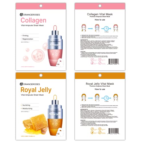 Orangeroses 100 Combo Pack (10 x10 types), Full Face Facial Sheet Mask with Release Paper for Easy Application, Skincare Facial Mask for Women & Men 100 Pcs