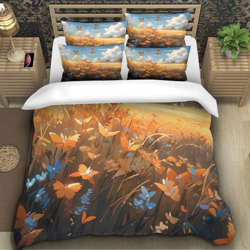 Housse de Couette Papillons 3D 135x200cm pour Lit Simple Adolescent avec Sa Taie