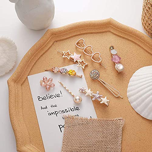 ANNACREATIONS Korean Style Pearl Metal Hair clips, Plastic Pearl Barrettes Hairpin for Women & Girls(Pink) 8 count (Pack of 1) - Image 2