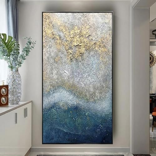 Art mural grande affiche moderne MOBYAT : tableau salon bleu or 110x60