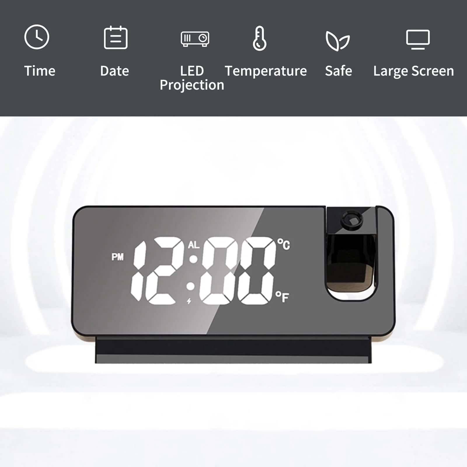 Sveglia con Proiettore Soffitto, Sveglia Digitale con Proiezione, Digitale da Comodino, Orologio Proiezione Soffitto con Rotazione di 180°, Schermo a LED a Specchio