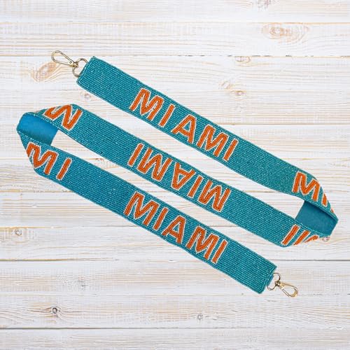 Lashicorn Miami Teal Beaded Purse Strap Orange Letters 49” Pro Football Stadium Approved Clear Bag Dolphin Gold Hardware Sports College Game Florida3
