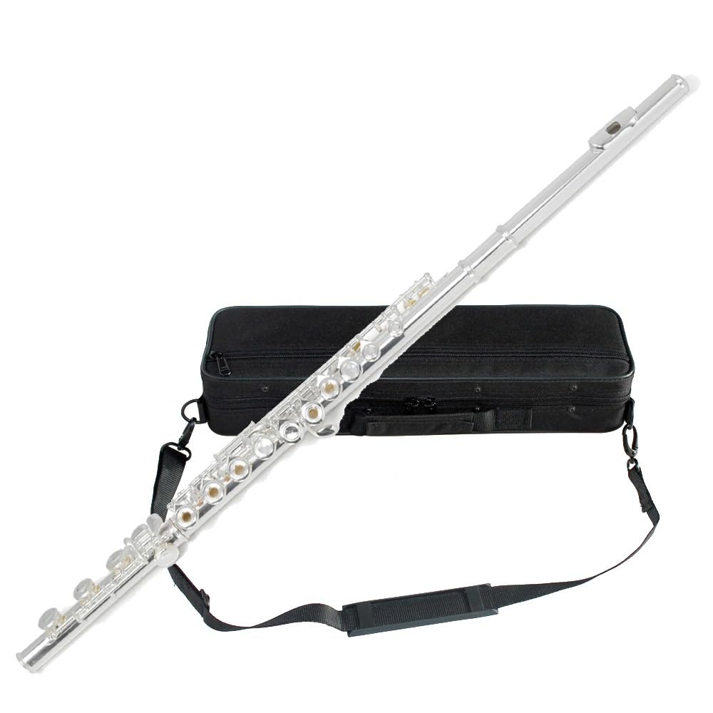 ByErz 17 hoyos C llave E flauta plateada orificio abierto orificio cerrado flauta de doble propósito adecuada for zurdos que aprenden a tocar la caja de almacenamiento de regalos y herramientas de man