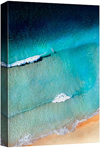 SIGNFORD Canvas Print Wall Art Vibrant Teal Waves Crash on Beach Shore Nature Wilderness Photography Realism Nautical Scenic Relax/Calm Multicolor Ultra for Living Room, Bedroom, Office - 24'x36'