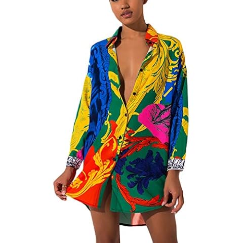 Shirts Dresses for Women Button Down - Floral Long Sleeve Blouse Tops Mini Dress Small Multi Cover