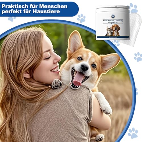 PCpetclear Petclear Pflege-Fingerlinge für Hunde & Katzen, Spülfrei, Entfernen Flecken, Einweg Finger-Reinigungstücher zur Reinigung von Zähnen, Augen und Ohren (50 Stück)