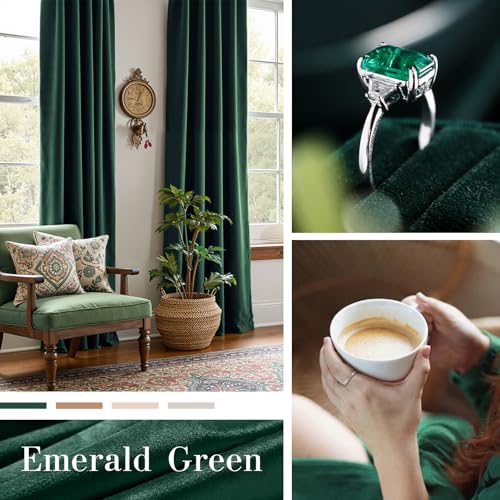 Image of Extra Long Emerald Green Velvet Curtains 52x108 Inch 2 Panels | Soft Velvet, For Tall Windows & High Ceilings, Light Shifting Texture, Elegant Drape, Classic, Rod Pocket