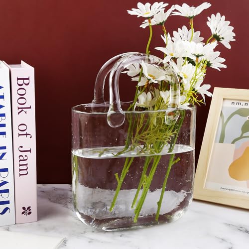 Récipient de fleurs hydroponique en verre de style vase sac à main transparent moderne