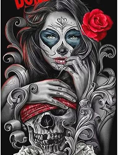 dogmoon Diamond Painting, 30x40cm DIY Skull Girl Cross Stickerei Malerei Kits, 5D Adult Diamond Painting Kits, DIY Malen Nach Zahlen, Diamant Painting Bilder für Home Wand-Decor