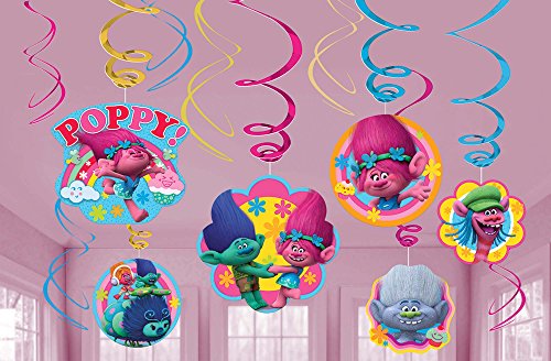 Amscan 671828 Trolls Birthday, Swirl Foil Swirl Decoration, 12 Ct. 7in