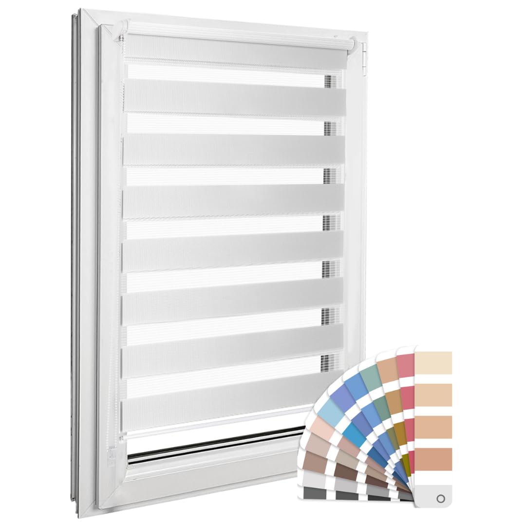 Home-Vision Premium DuoRollo Klemmfix ohne Bohren mit Klemmträgern Doppelrollo für Fenster & Türen (Weiß B80cm x H220cm) Lichtschutz Tag & Nacht Rollos einfache Montage