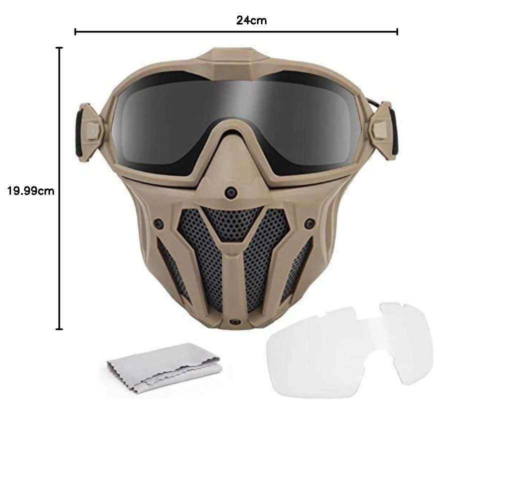 Máscara táctica Airsoft Paintball Gafas extraíbles con Sistema de Ventilador antivaho Protección Facial Completa Transpirable para Ciclismo y CS War-Game Combat