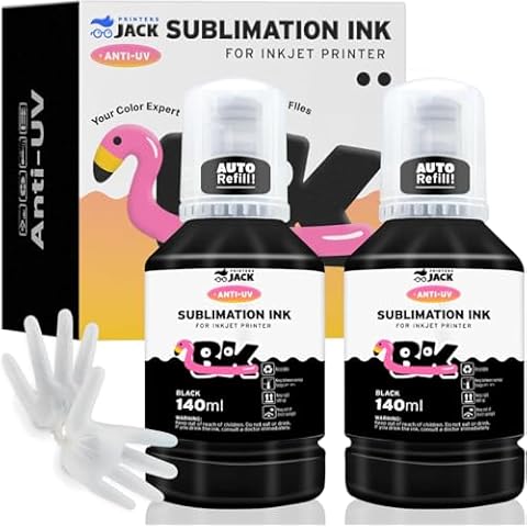 Printers Jack Sublimation Ink for Supertank Inkjet Printers ET-2800 ET-2803 ET-2720 ET-2760 ET-3760 ET-4700 ET-4800 ET-7720 ET-2400 Heat Press Transfer on T-Shirt Mug Mask Printer(Autofill/Anti-UV) Cover