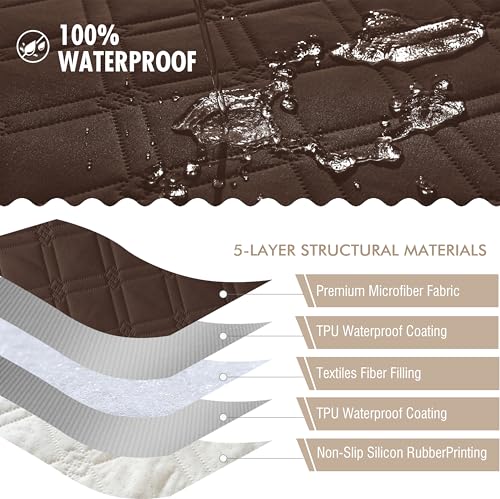 Image of Genina Waterproof Couch Cover, Washable Anti-Slip 86.6 inch Sofa Covers with 4 Cushions, Sectional Couch Covers for Pets Friendly, Sofa Slipcovers for Dogs Cats, (86inch /Chocolate)