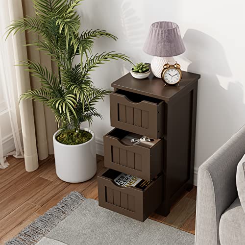 Tangkula Bathroom Floor Cabinet, 3 Drawers Wooden Storage, Modern Side Table, Home Office Organizer (3 Drawers, Coffee) - Image 5