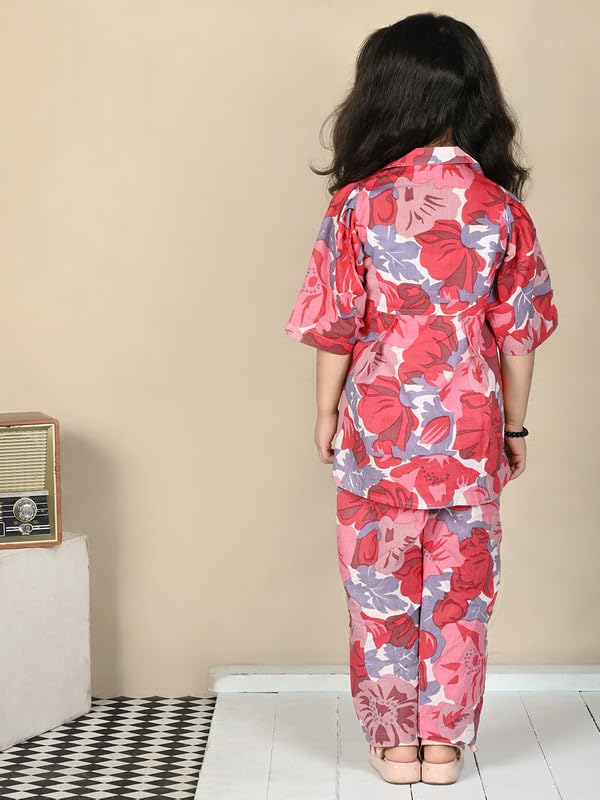 Image of superminis Girls Cotton Abstract /Floral /Striped Print Top And Shorts /Pant Clothing Set