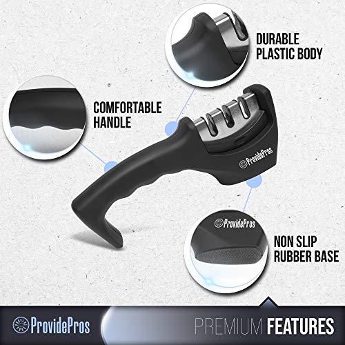 Kitchen Knife Sharpener: 3 Stage Knife Sharpening Tool Repair, Restore, Polish Steel and Ceramic Blades - Cut Resistant Glove Included