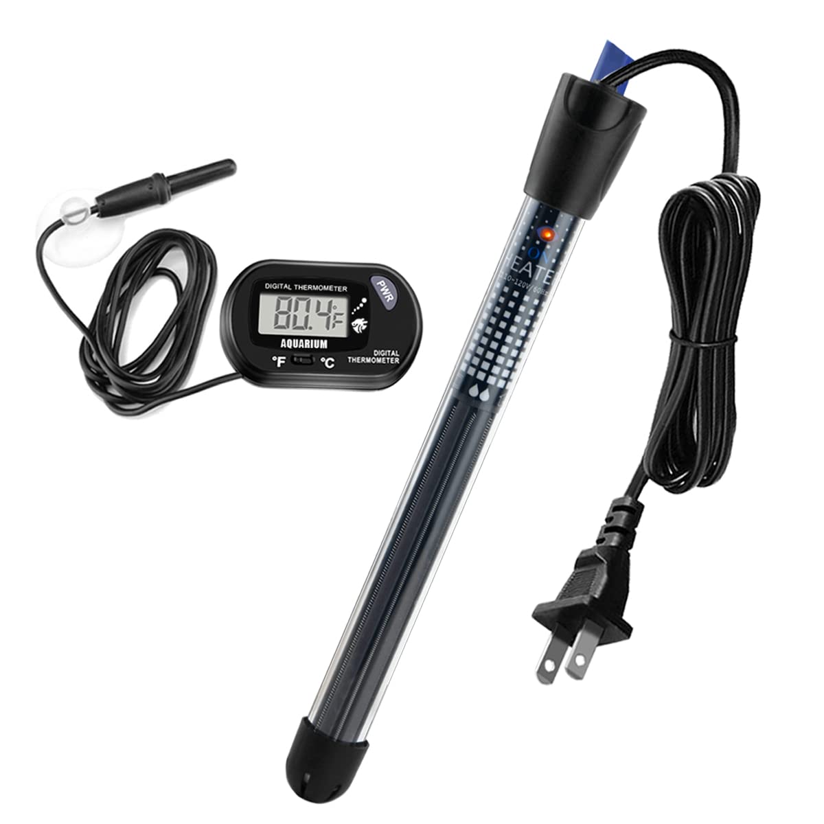 DOMICA200W Submersible Aquarium Heater, Adjustable Fish Tank Heater, Suction Cups and Free Thermometer Suitable for Marine Saltwater and Freshwater
