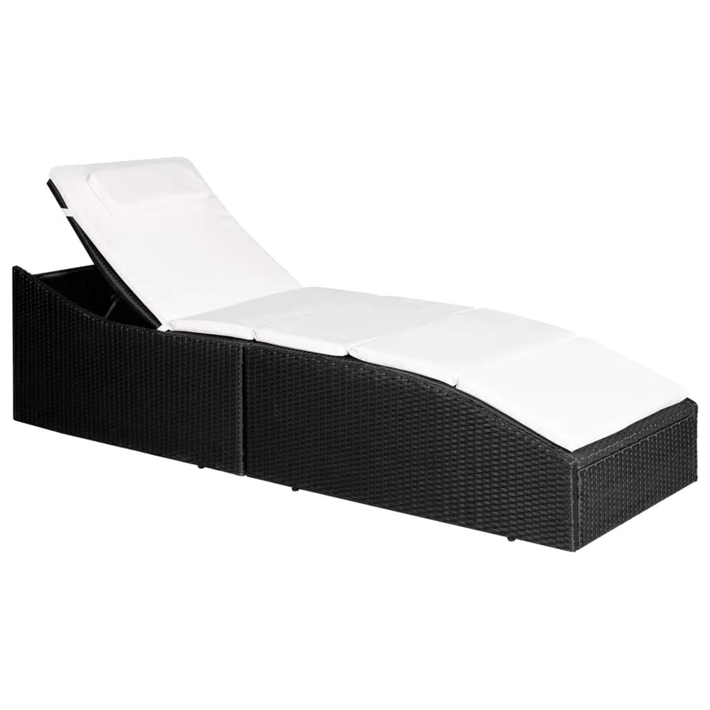 Tumbona de Ratan Sintético Plegable con Cojín - Negro y Blanco