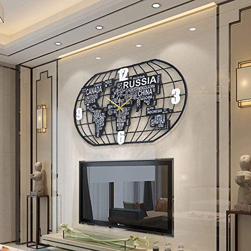 LMRJHAZM Reloj de Pared, Mapa Mundial Grande Metal Moderno y Simple Estilo Europeo Reloj silencioso en la Sala de Estar, Reloj de Bolsillo de decoración Personalizado