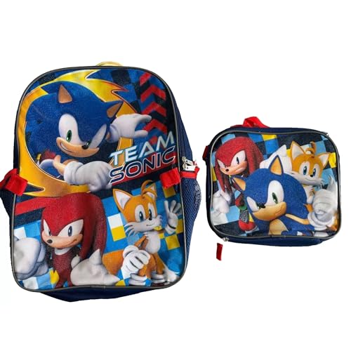 ACCESSORY INNOVATIONS Sonic the Hedgehog Backpack and Lunch Bag Set – 2 Piece School Set for Kids – Durable Backpack with Insulated Detachable Lunch Box – Sonic Character Design for Boys & Girls