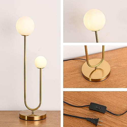Mid Century Gold Globe Table Lamp Modern U-Shape 2-Light Desk Table Light with Milk White Glass Shade Metal Base Nightstand Lamp for Bedroom Bedside,G9 Bulb(Not Included) - Image 5